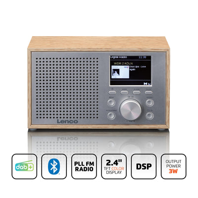 LENCO DAR-017WH - Compact and stylish DAB+/FM radio with Bluetooth® and wooden casing - Oakwood
