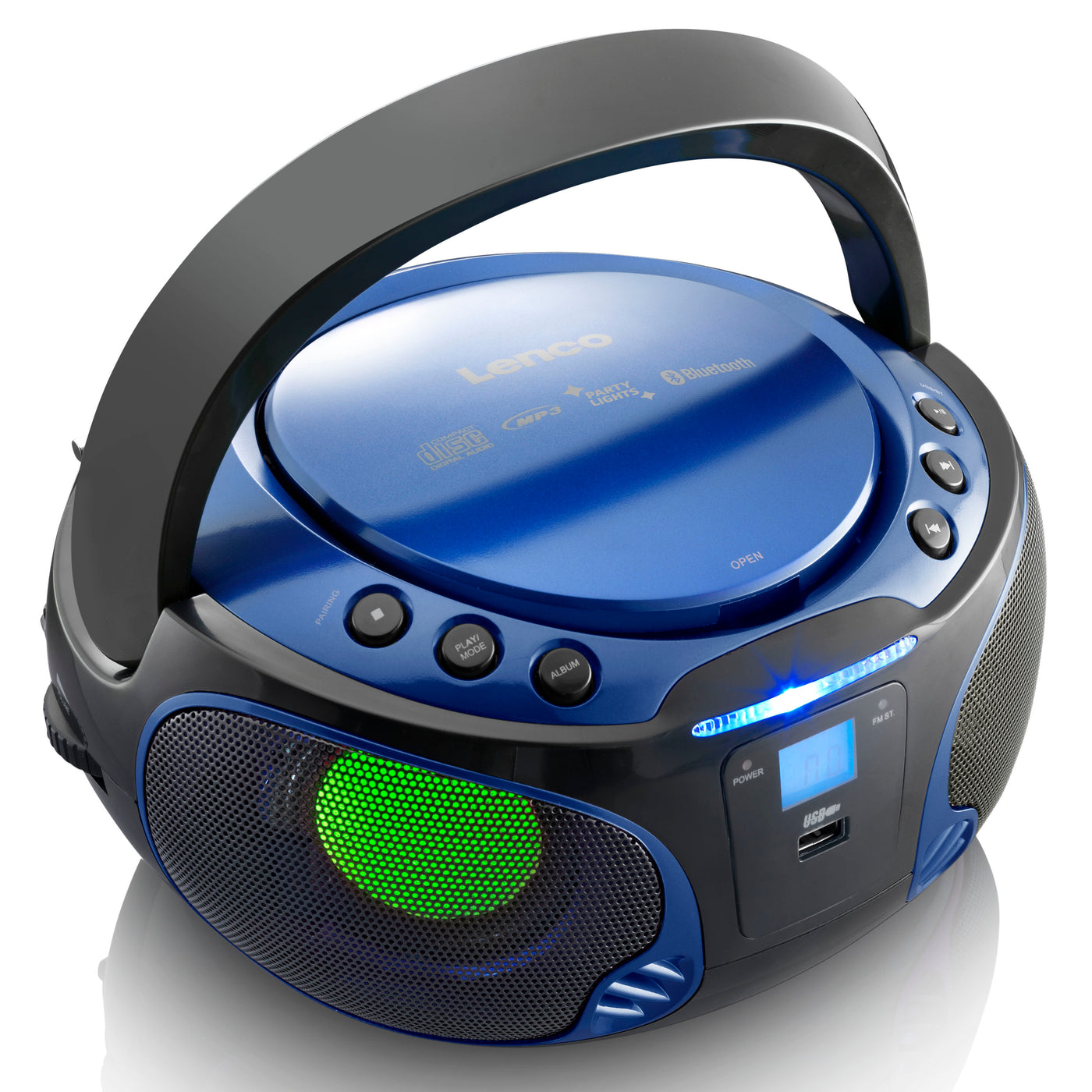 LENCO SCD-550BU - Przenośne radio FM Odtwarzacz CD/MP3/USB/Bluetooth® z oświetleniem LED - Niebieski