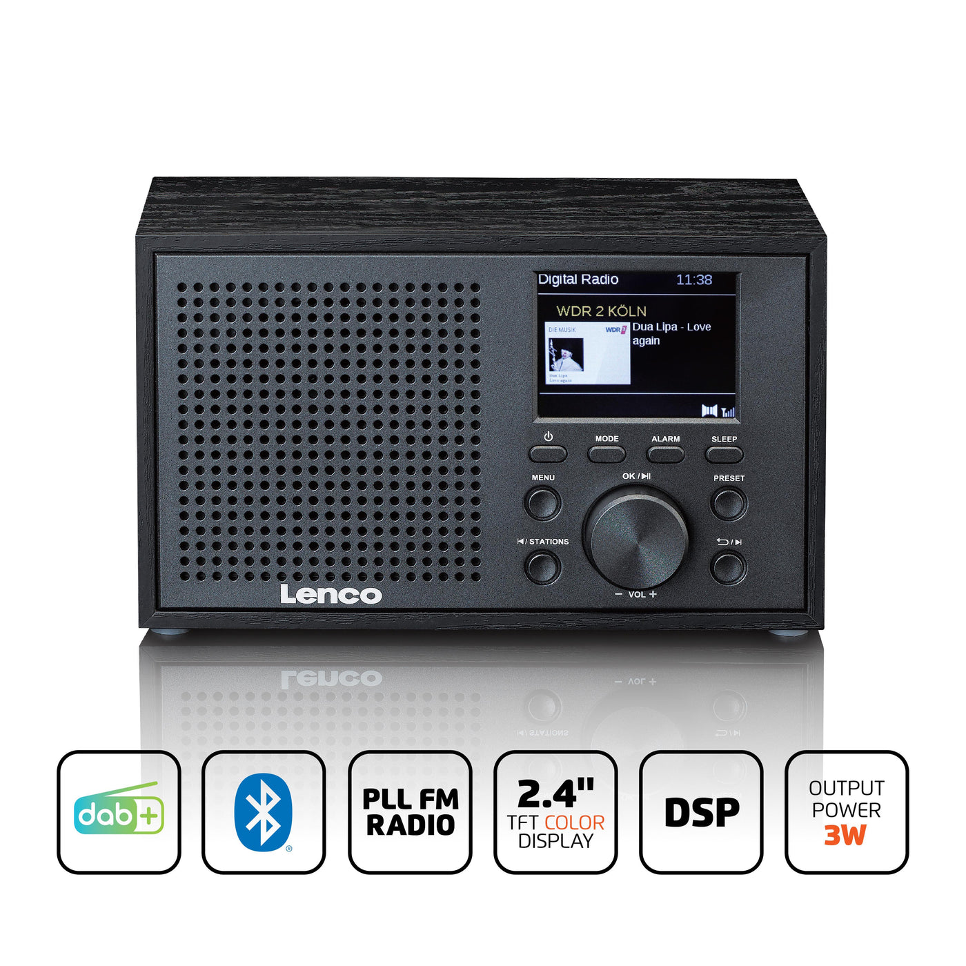 LENCO DAR-017BK - Kompaktowe i stylowe radio DAB+/FM z Bluetooth® i drewnianą obudową - Czarny