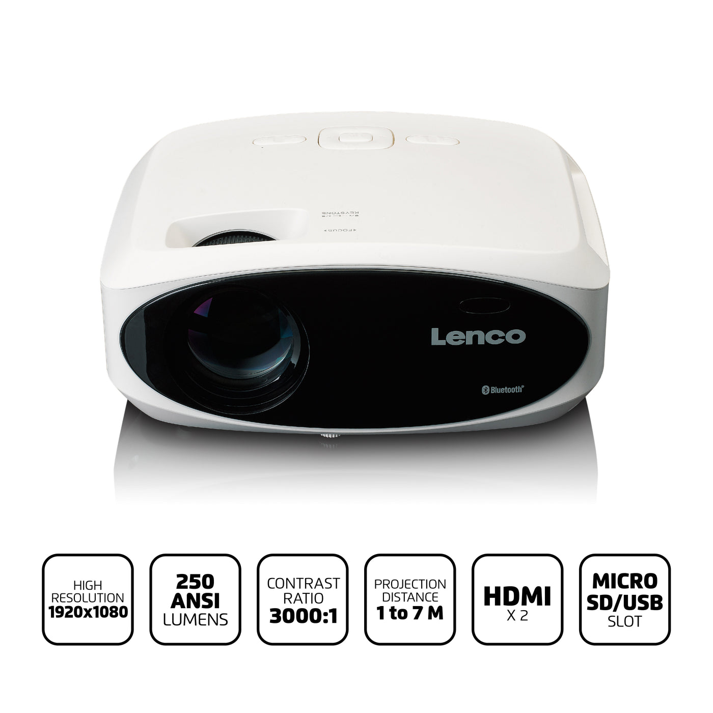 LENCO LPJ-900WH - Projektor 4K, jasny i ostry, 250 lumenów, projekcja 510 cm - biały