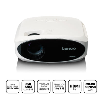 LENCO LPJ-900WH - Projektor 4K, jasny i ostry, 250 lumenów, projekcja 510 cm - biały