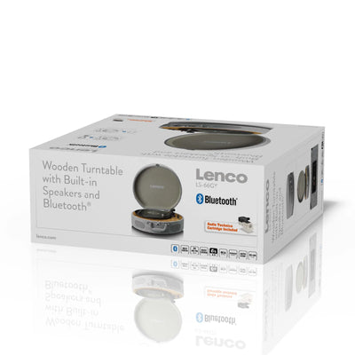LENCO LS-66GY – Wooden Retro Turntable with Built-In Speakers, Bluetooth®, and AT3600L Cartridge – Grey