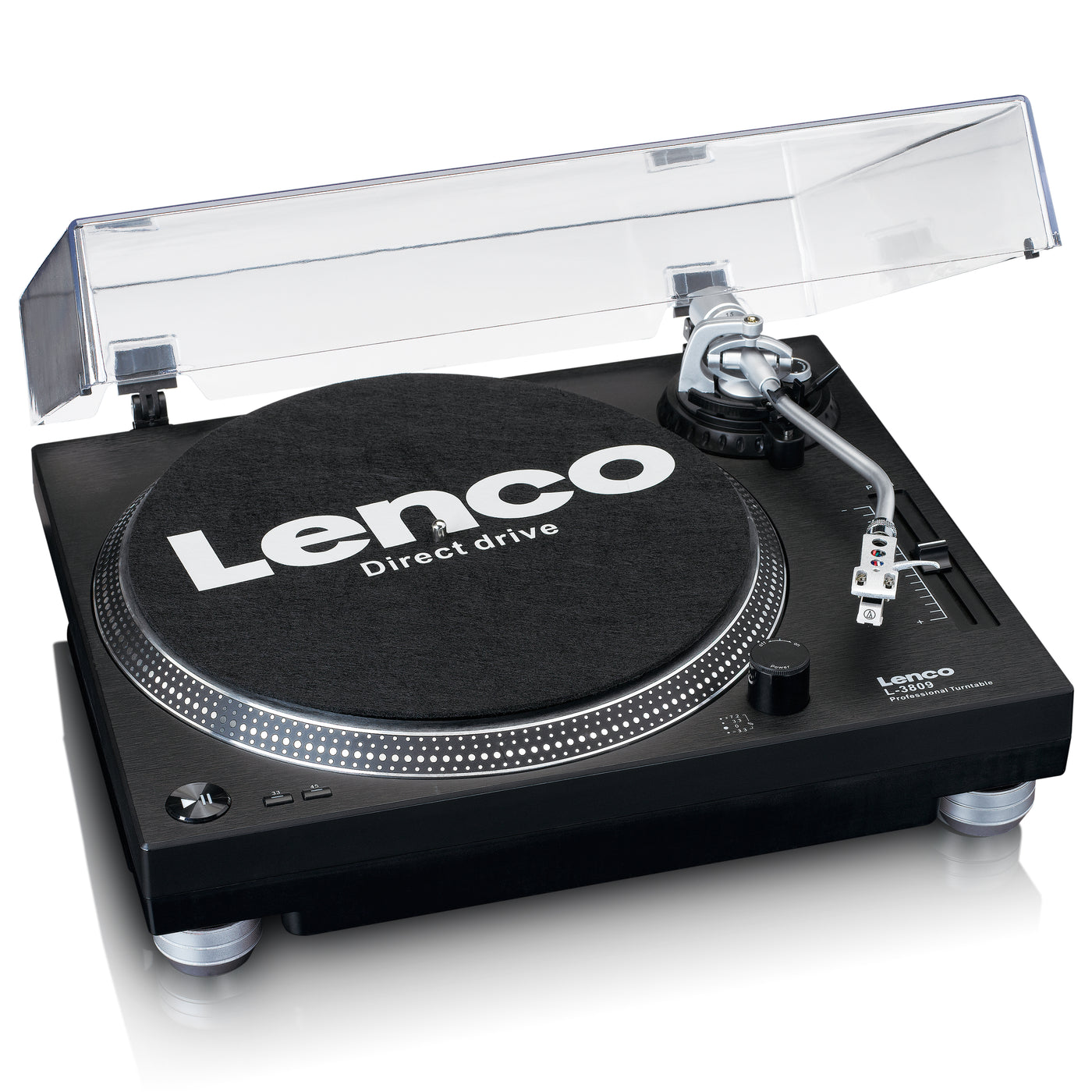 LENCO L-3809BK - Gramofon z napędem bezpośrednim i kodowaniem USB/PC - Czarny