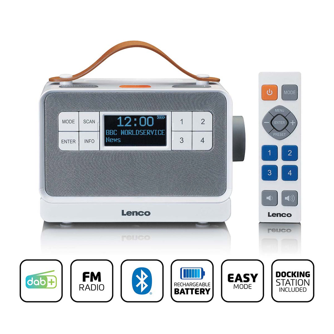 LENCO PDR-065WH - Portable senior FM/DAB+ radio with big buttons