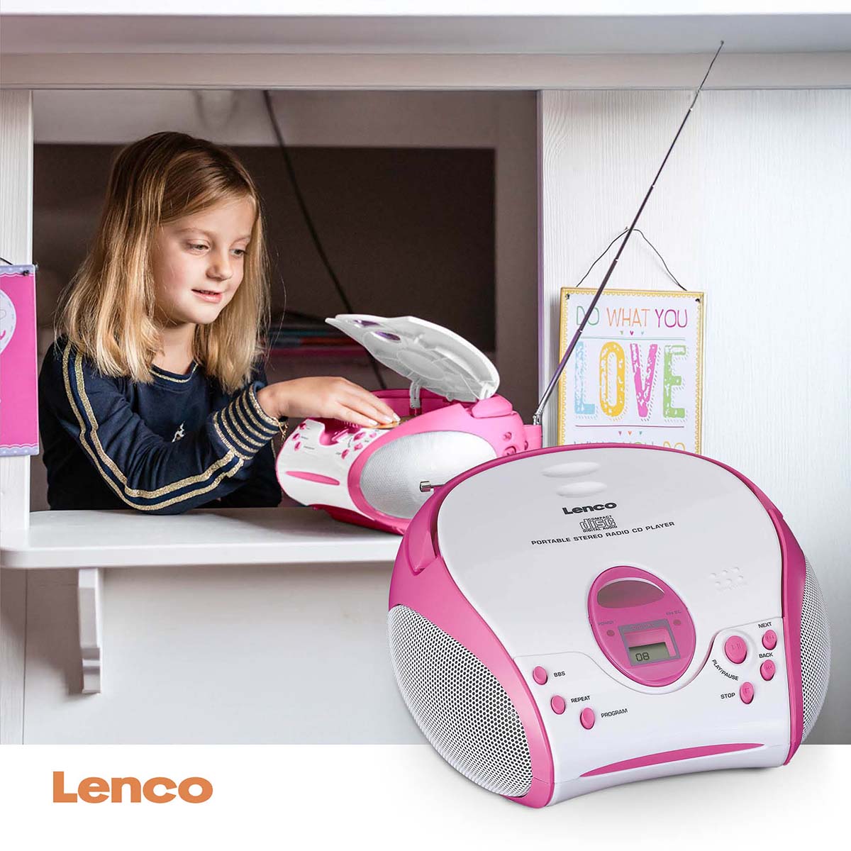 LENCO SCD-24PK kids - Portable stereo FM radio with CD