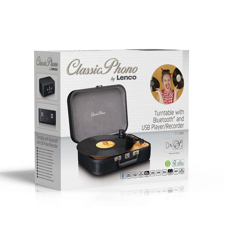 CLASSIC PHONO TT-116BK - Retro Bluetooth® Record Player with built
