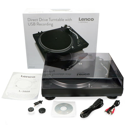 LENCO L-3808 Czarny - Gramofon z napędem bezpośrednim i kodowaniem USB / PC - Czarny