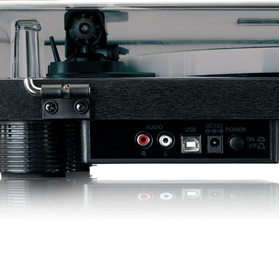 LENCO LS-50LED BK - Gramofon z kodowaniem PC, głośnikami i oświetleniem