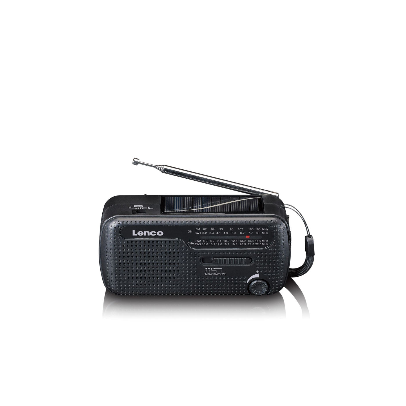 LENCO MCR-112BK - Przenośne radio awaryjne z ręczną korbą, latarka i power bank w jednym - Czarny