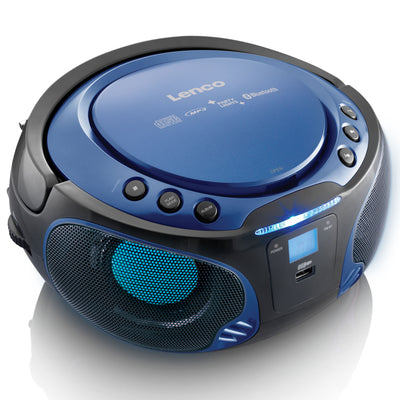 LENCO SCD-550BU - Przenośne radio FM Odtwarzacz CD/MP3/USB/Bluetooth® z oświetleniem LED - Niebieski