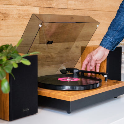 LENCO LS-300WD - Record Player with Bluetooth® and two separate speakers, wood