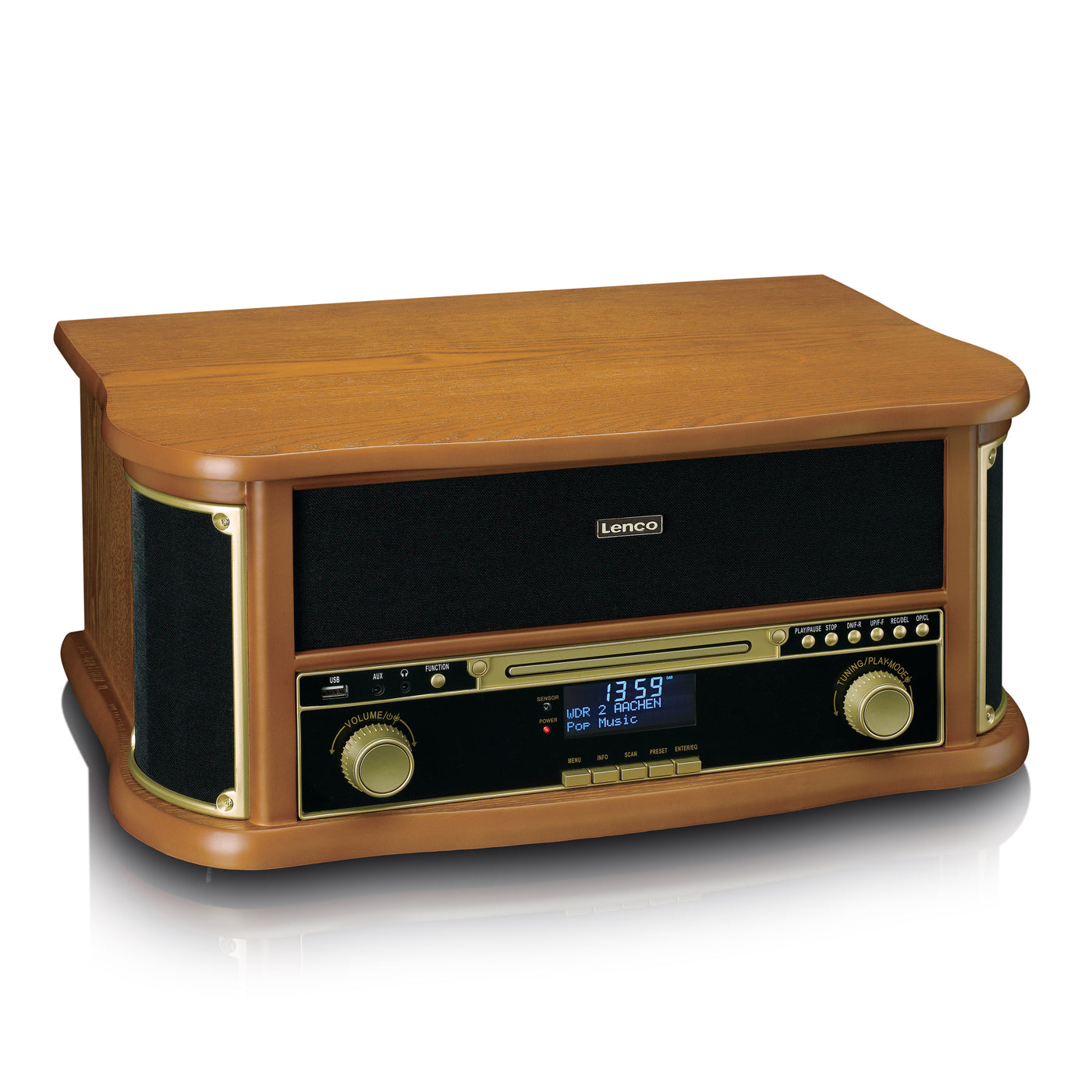 CLASSIC PHONO TCD-2571WD - Wooden retro turntable with Bluetooth®, DAB+/FM radio, USB encoding, CD player, cassette player, and built-in speakers - Wood