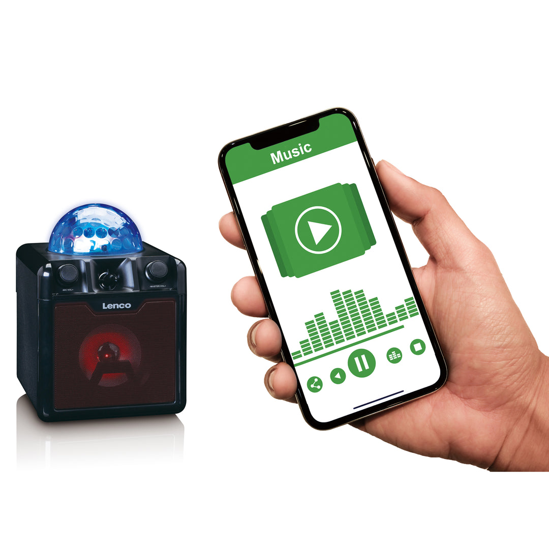 LENCO BTC-050BK - Bluetooth® speaker with lights, USB, SD, RC, MIC