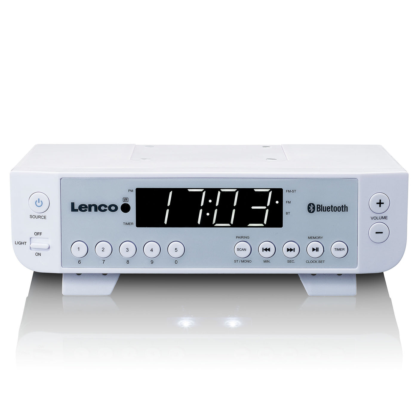 LENCO KCR-100WH - Radio kuchenne FM z Bluetooth®, oświetleniem LED i timerem - białe