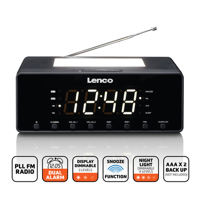 LENCO CR-540BK - Clock radio with dimmable night light and USB charging function - Black