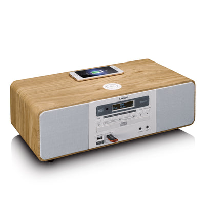 LENCO DAR-251WDWH - Stereo DAB+/FM radio, CD, 2 USB, Bluetooth®, QI and remote control - Wood/White
