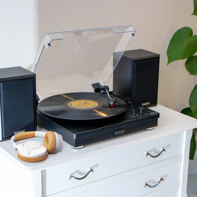 LENCO - LS-101BK - Drewniany gramofon z napędem paskowym
