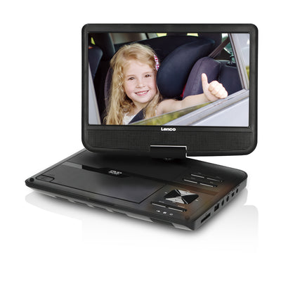 LENCO DVP-1046BK - 2x 10-inch portable DVD player with rechargeable battery, two headphones, and two mounting brackets for the car - Black
