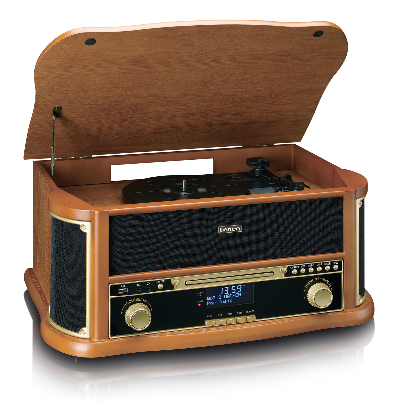 CLASSIC PHONO TCD-2571WD - Drewniany gramofon retro z Bluetooth®, radiem DAB+/FM, kodowaniem USB, odtwarzaczem CD, odtwarzaczem kasetowym i wbudowanymi głośnikami - Drewno