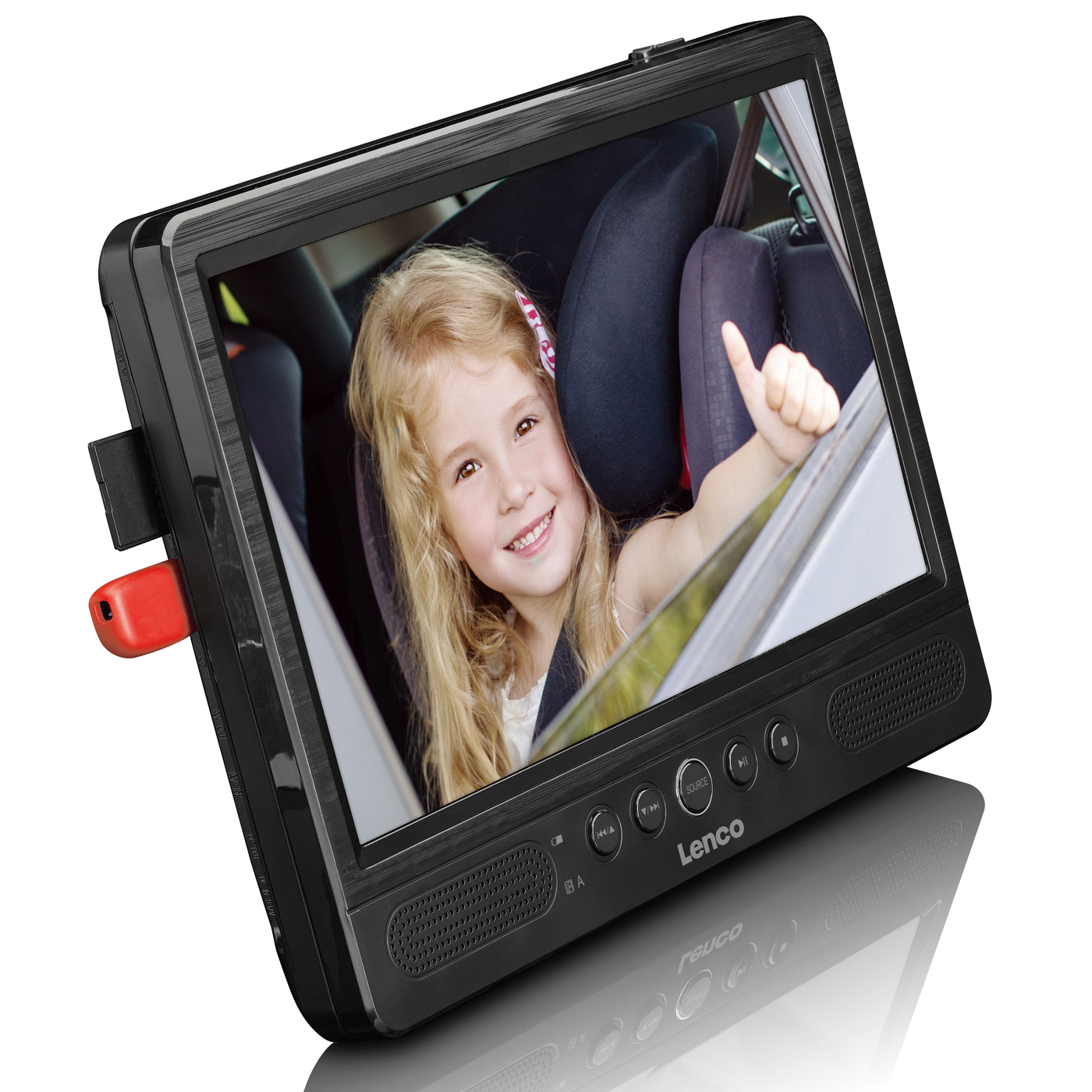 LENCO DVP-1045 Przenośny odtwarzacz DVD 2x10" z USB, SD, wbudowaną baterią, 2 słuchawkami i 2 uchwytami - Czarny