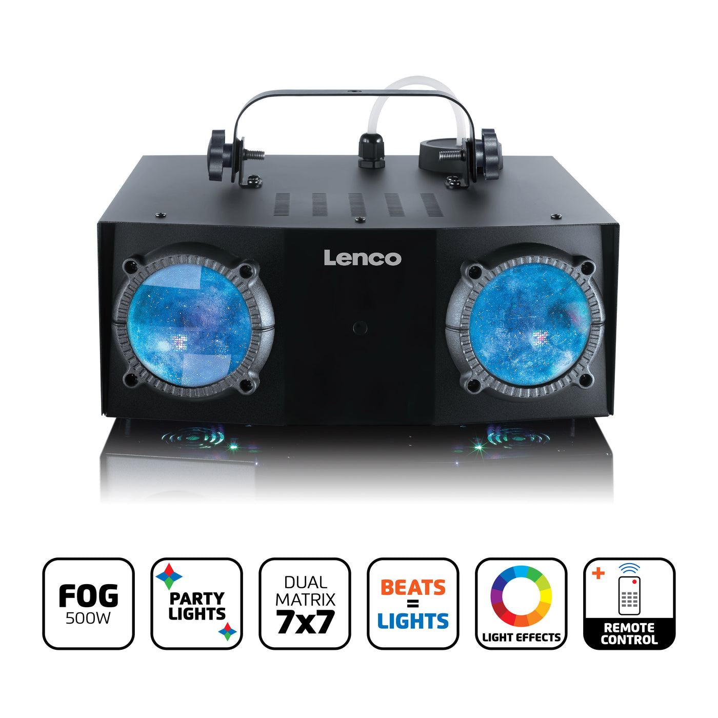 LENCO LFM-110BK - Wytwornica światła i mgły imprezowej LED z podwójną matrycą
