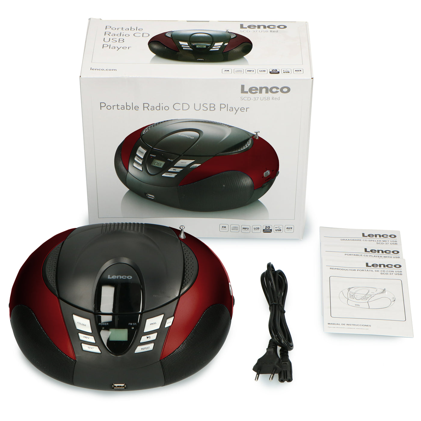 LENCO SCD-37 USB Red - Portable FM Radio CD and USB player - Red