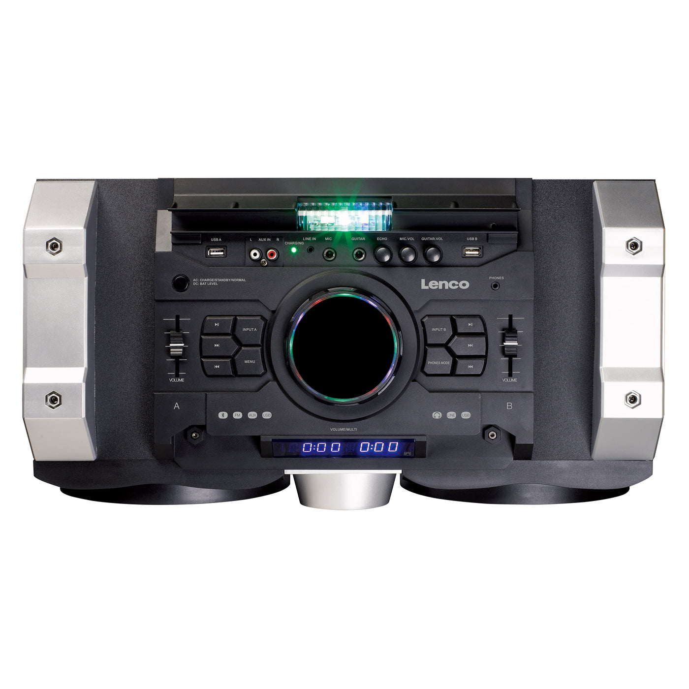 LENCO PMX-150 – System mikserski dla DJ-ów dużej mocy z Bluetooth®, USB, radiem FM i oświetleniem imprezowym – Czarny