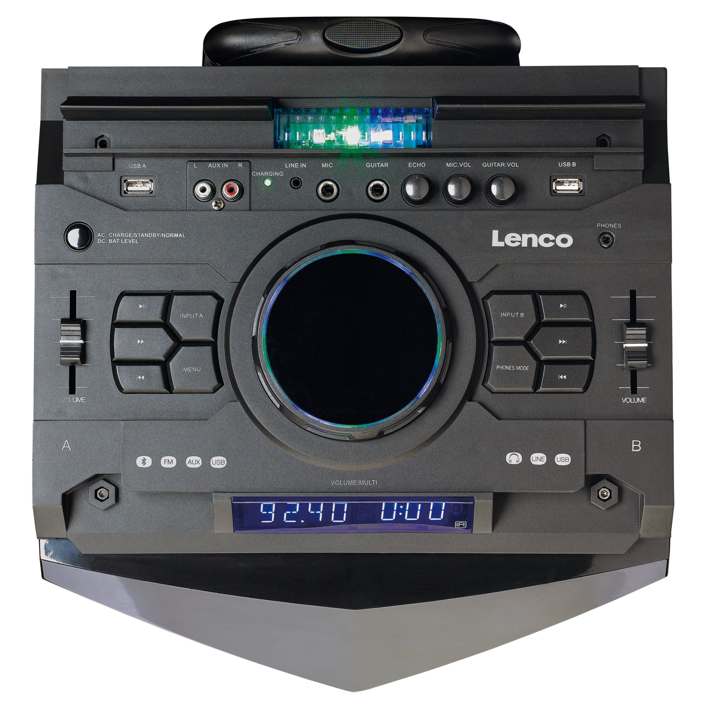 LENCO PMX-300 - System mikserski PA/DJ dużej mocy z Bluetooth®, USB, wbudowaną baterią, mikrofonem bezprzewodowym i oświetleniem imprezowym - Czarny
