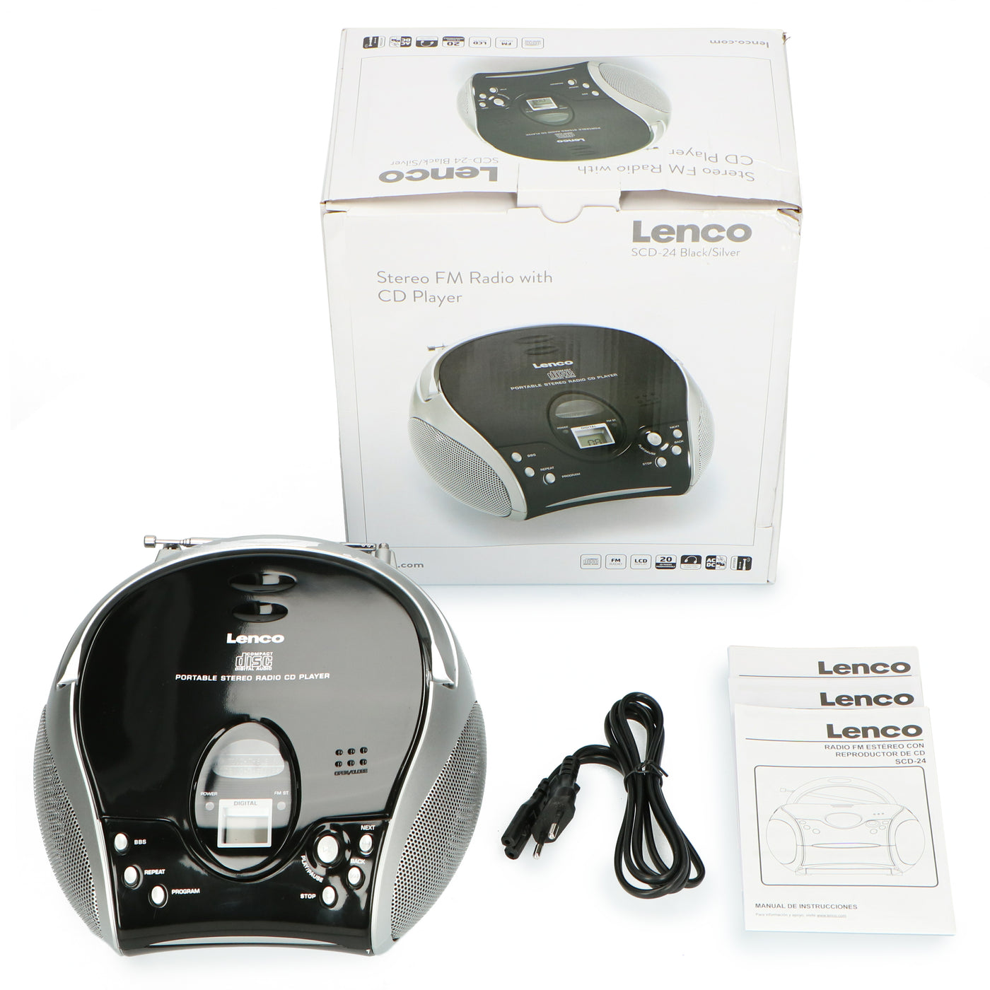 LENCO SCD-24 Black/Silver - Portable stereo FM radio with CD player - Black/silver