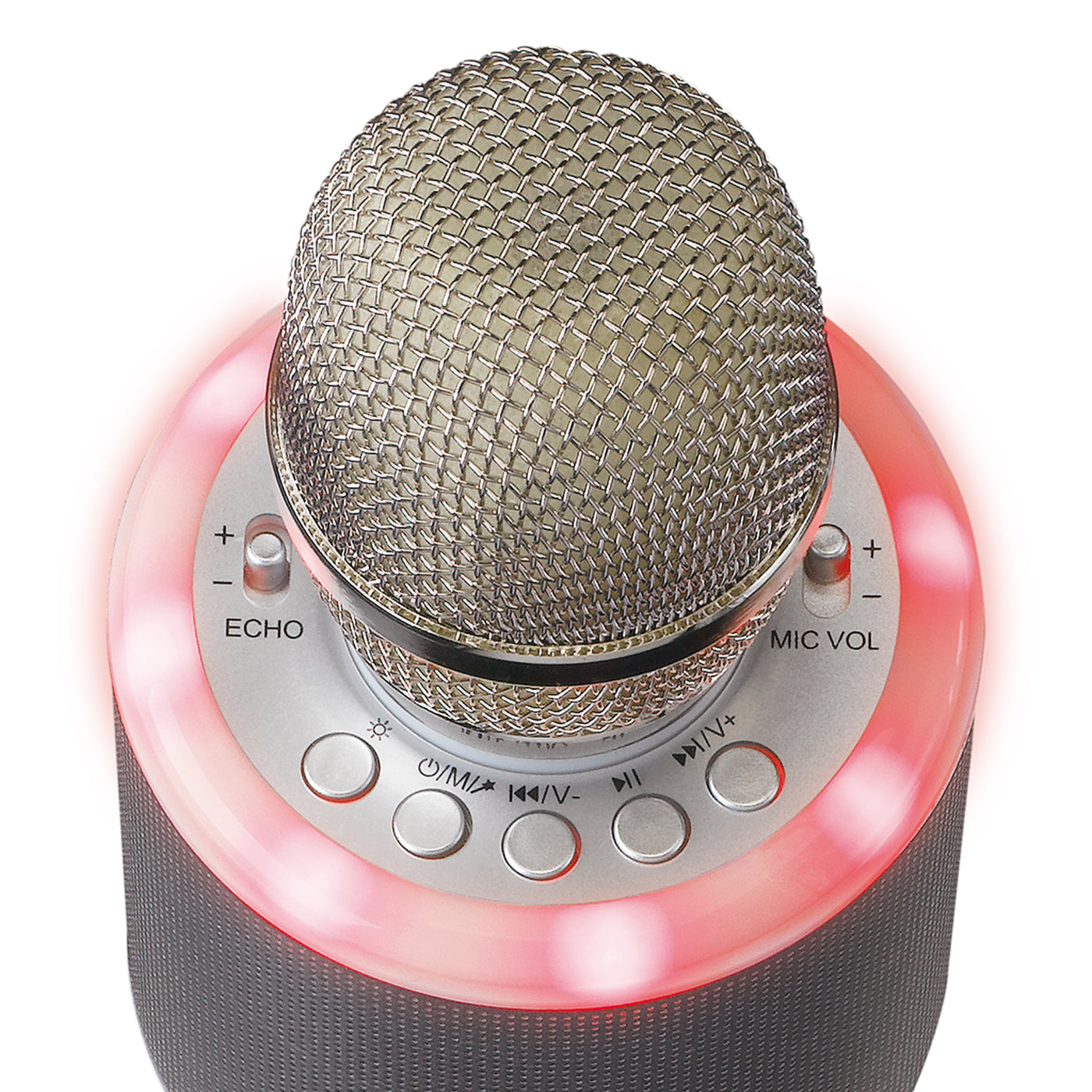 LENCO BMC-085SI - Karaoke microphone with Bluetooth®, speaker and lighting - silver