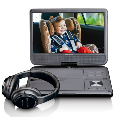 LENCO DVP-1017BK - Portable DVD player with headphone and car bracket - 10 inch - Rotating screen - Bluetooth® headphone