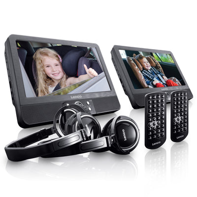 Lenco DVP-938 - 2x9" Portable DVD player with USB, SD, integrated battery and 2 headphones - Black