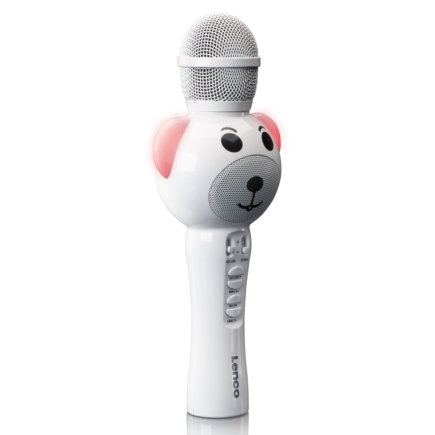 LENCO BMC-060WH - Mikrofon do karaoke z Bluetooth®, slotem SD, oświetleniem, wyjściem Aux - Biały