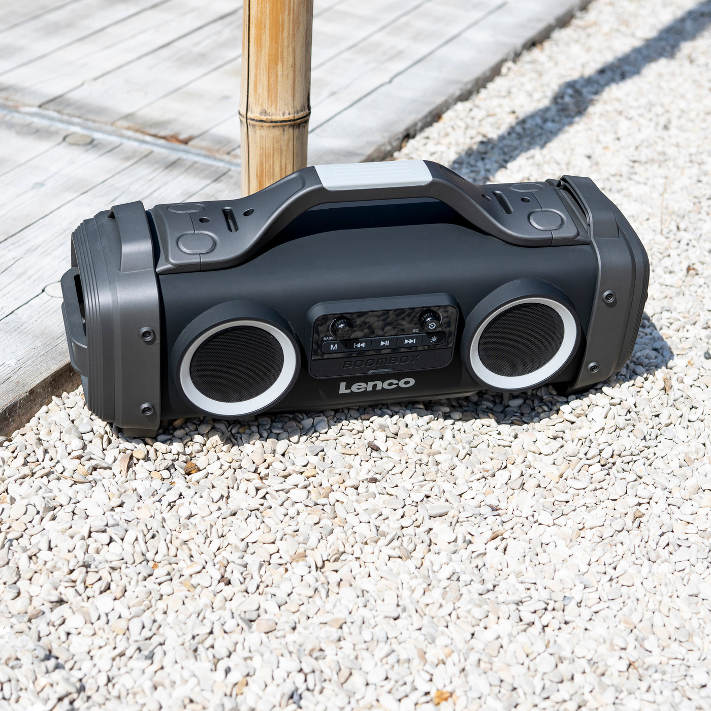 LENCO SPR-200BK - Odporny na zachlapania głośnik Bluetooth® z radiem FM USB i micro SD z efektami świetlnymi - Czarny