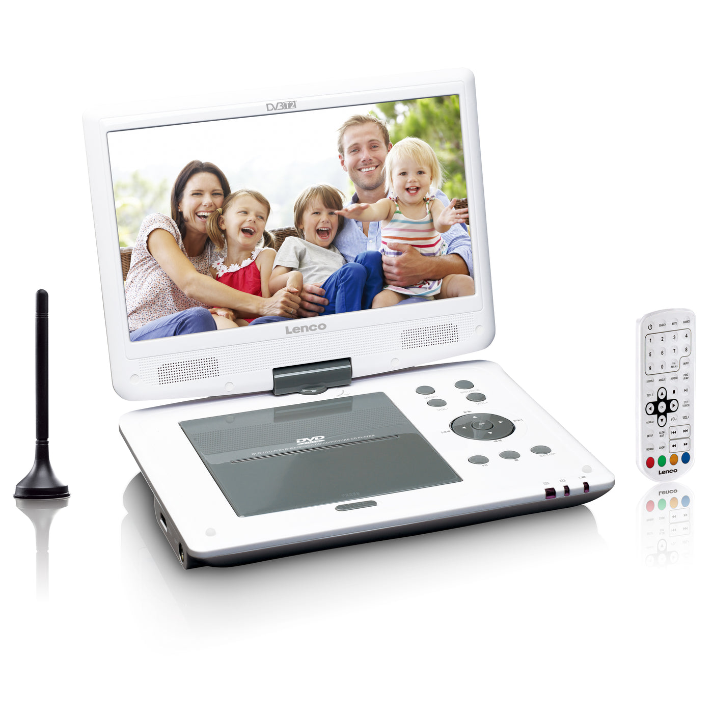 LENCO DVP-1063WH - Przenośny odtwarzacz DVD 10" z odbiornikiem HD DVB T2 - Biały