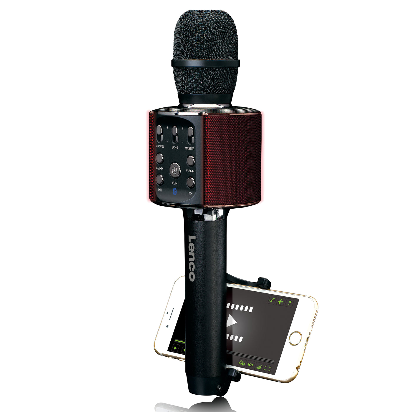 Lenco BMC-180BK - Mikrofon do karaoke Bluetooth z głośnikiem i oświetleniem - Czarny 