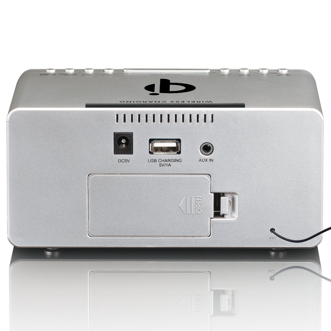 LENCO CR-550SI - Radiobudzik stereofoniczny FM z USB i bezprzewodowym ładowaniem smartfona Qi - Srebrny