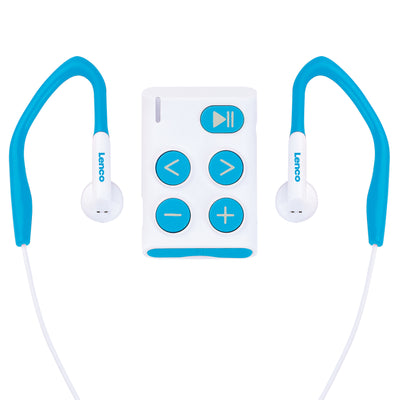 LENCO Xemio-154BU - Sportowy odtwarzacz MP3 z baterią sportowe słuchawki douszne Karta micro SD 4 GB - Niebieskie