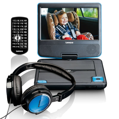 LENCO DVP-710BU - Przenośny odtwarzacz DVD 7" z uchwytem na słuchawki USB - Niebieski