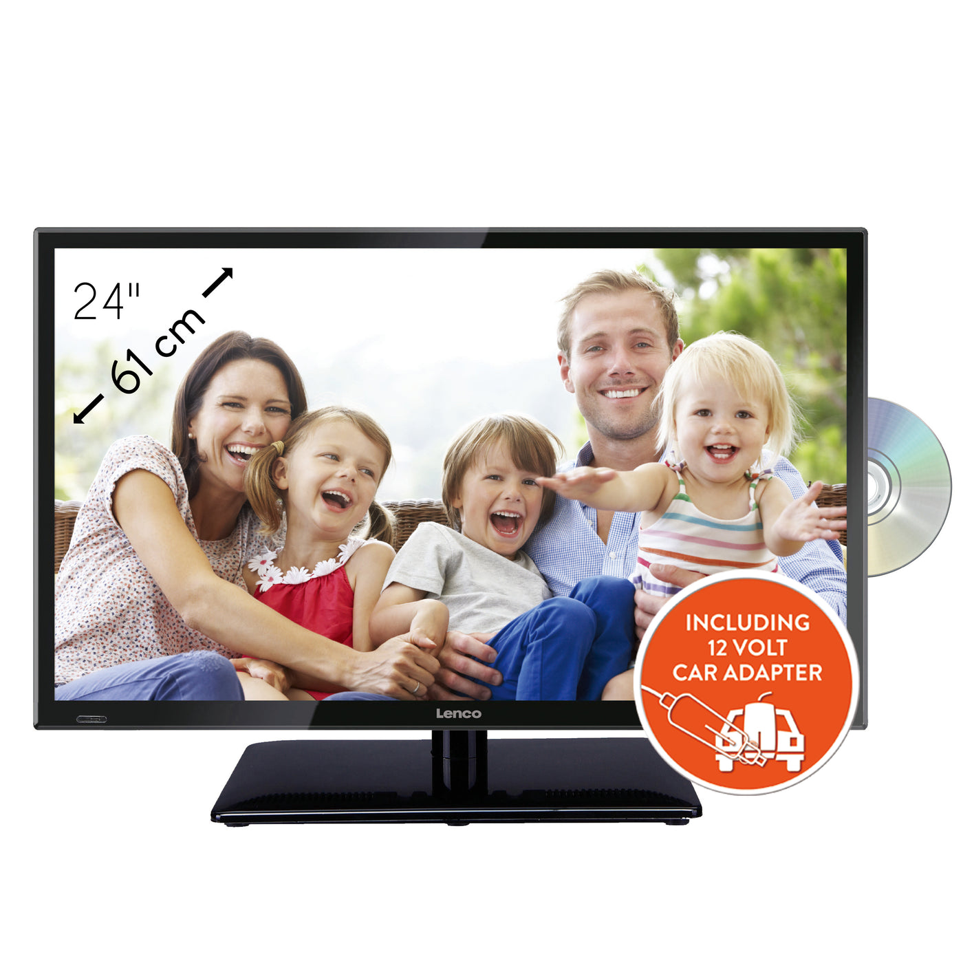 LENCO DVL-240 23,6-calowy telewizor LED Full HD - DVB-t2 - DVD - zasilacz samochodowy - Czarny