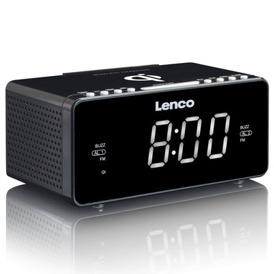LENCO CR-550BK - Stereo FM Clock Radio with USB and Qi Wireless Smartphone charging - Black