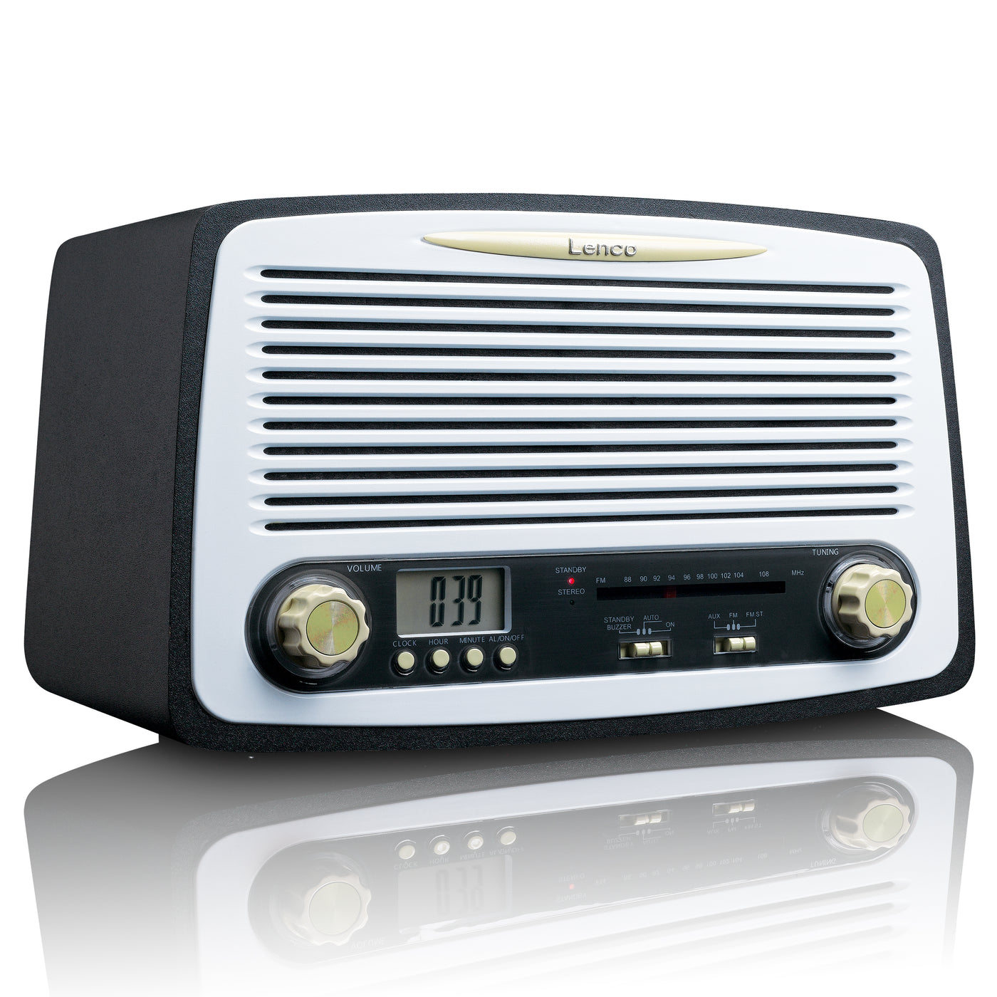 LENCO SR-02GY FM Radio stołowe Retro - zegar