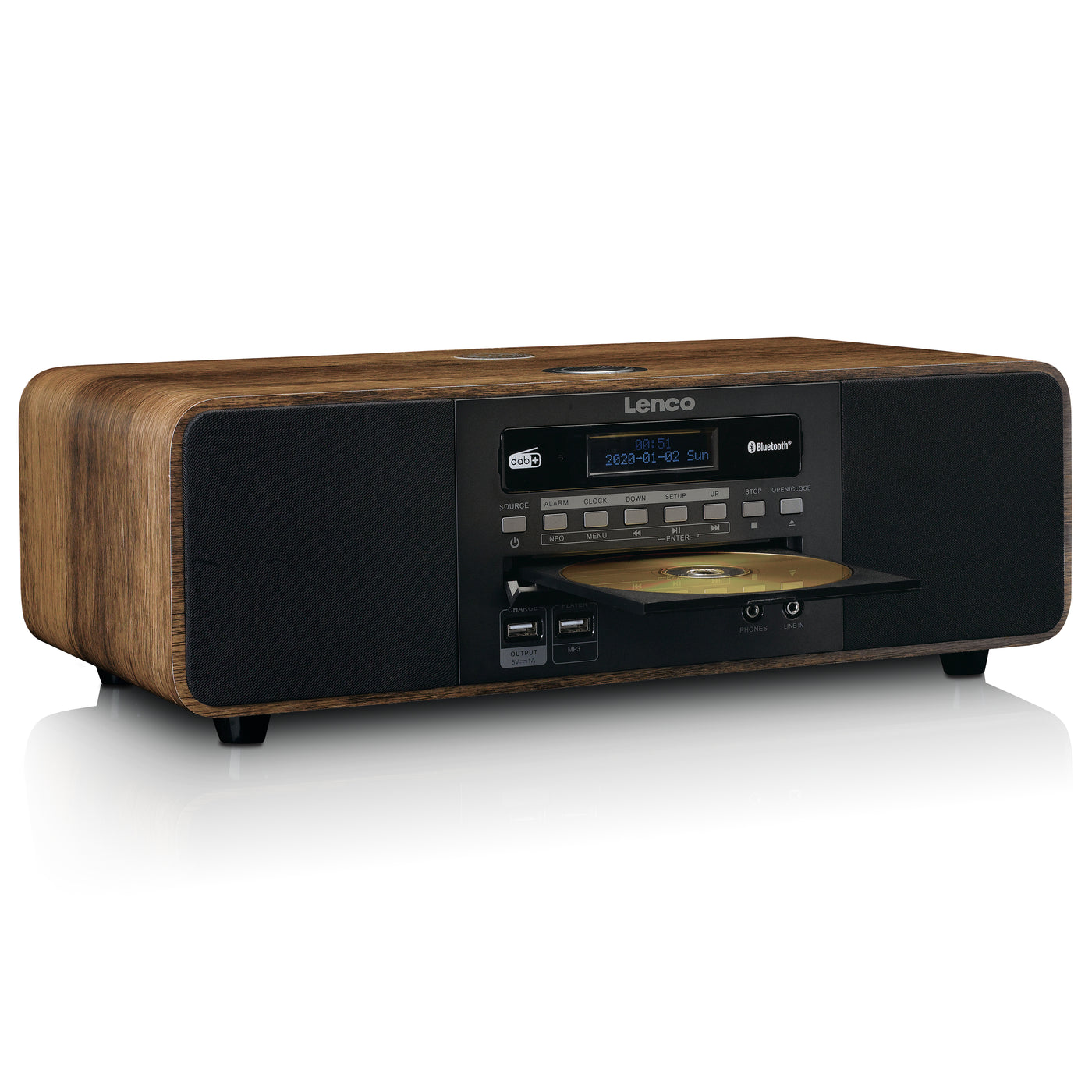 LENCO DAR-051WD - Stereo FM CD, DAB+/ Lenco-Catalog Bluetooth®, radio, 2 – USB, QI and