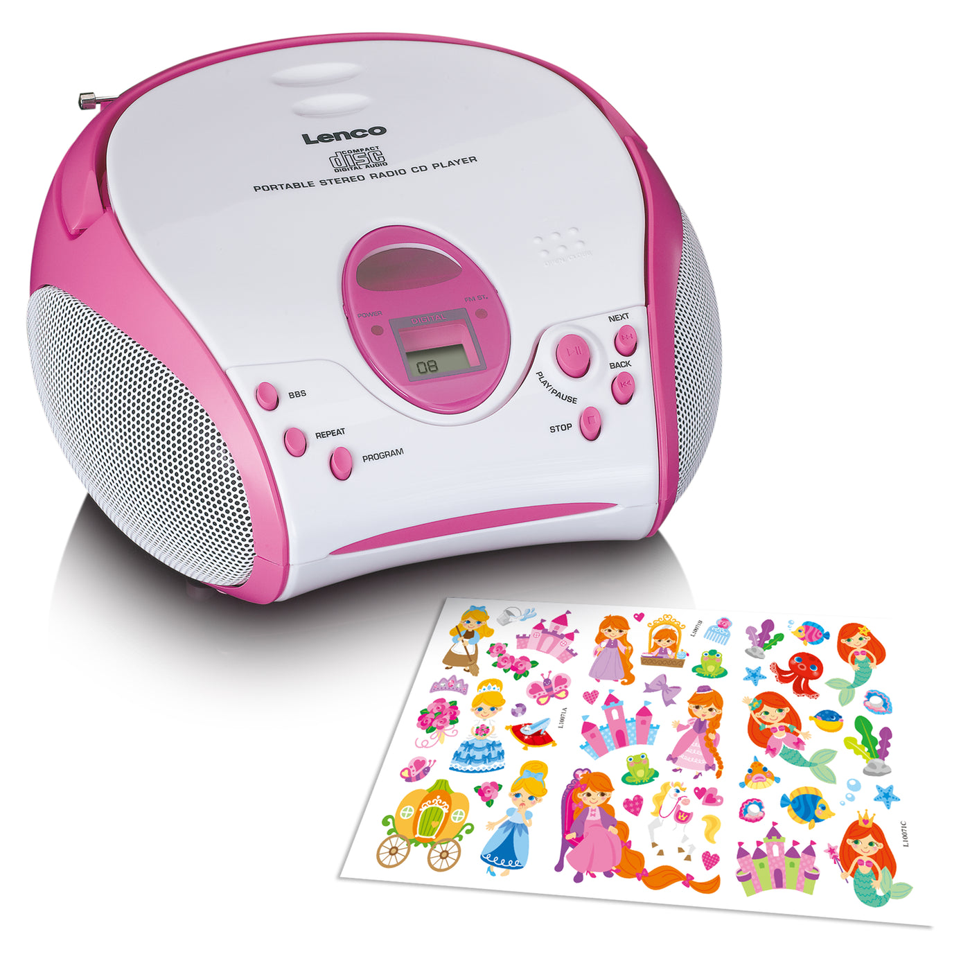 LENCO SCD-24PK kids - Przenośne stereofoniczne radio FM z odtwarzaczem CD - Różowy
