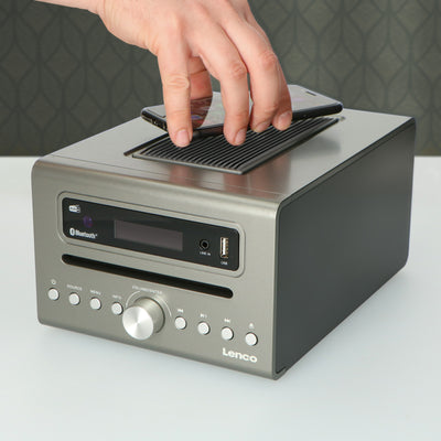 LENCO MC-175SI - Mikrozestaw z DAB, FM, CD, 2 USB, Bluetooth®, QI, RC - Srebrny