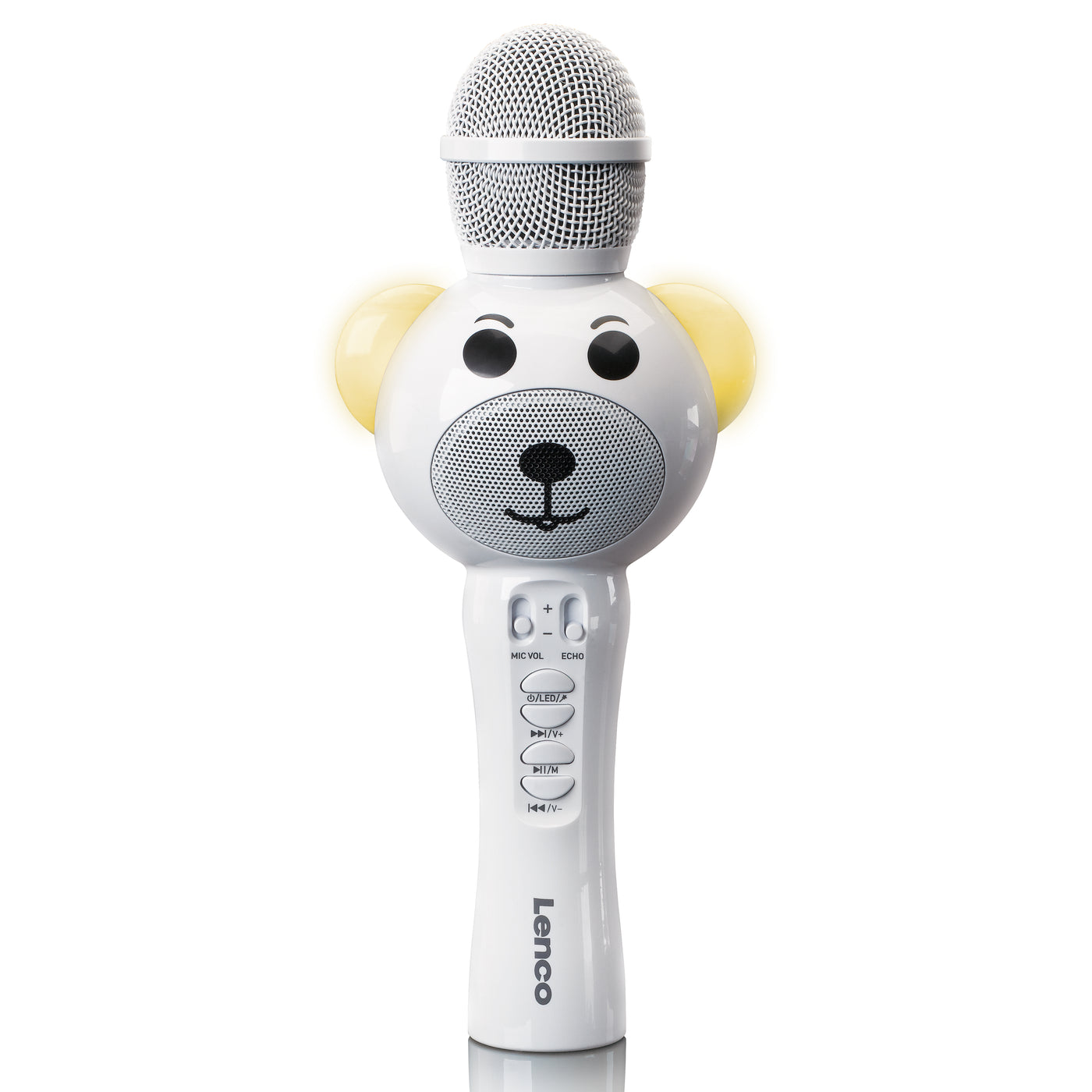 LENCO BMC-060WH - Karaoke microphone with Bluetooth®, SD slot, lights, Aux out- White