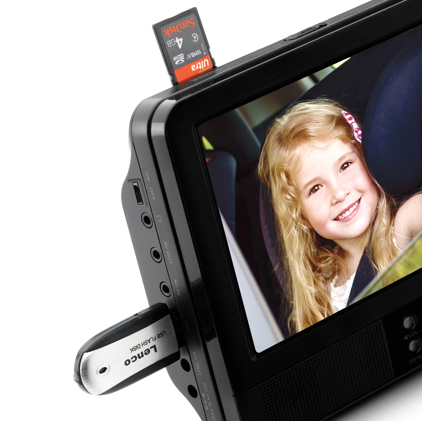LENCO DVP-928 - 2x9" Portable DVD Player with USB, SD, Built-in Battery - Black