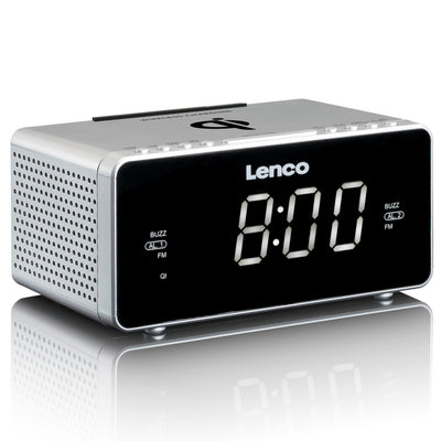 LENCO CR-550SI - Radiobudzik stereofoniczny FM z USB i bezprzewodowym ładowaniem smartfona Qi - Srebrny
