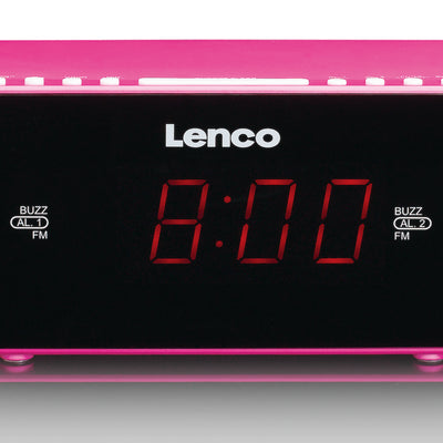LENCO CR-510PK - Radiobudzik stereo FM z wyświetlaczem LED 0,9" - Różowy