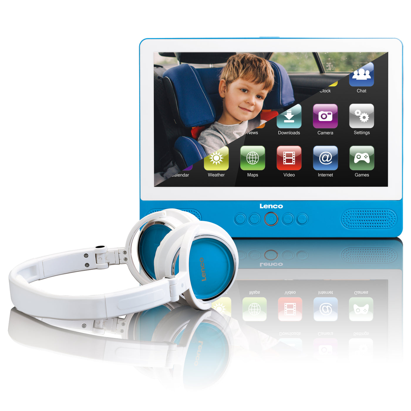 LENCO TDV901BU - 9-calowy tablet/odtwarzacz DVD z systemem Android 7.0 słuchawki - Niebieskie
